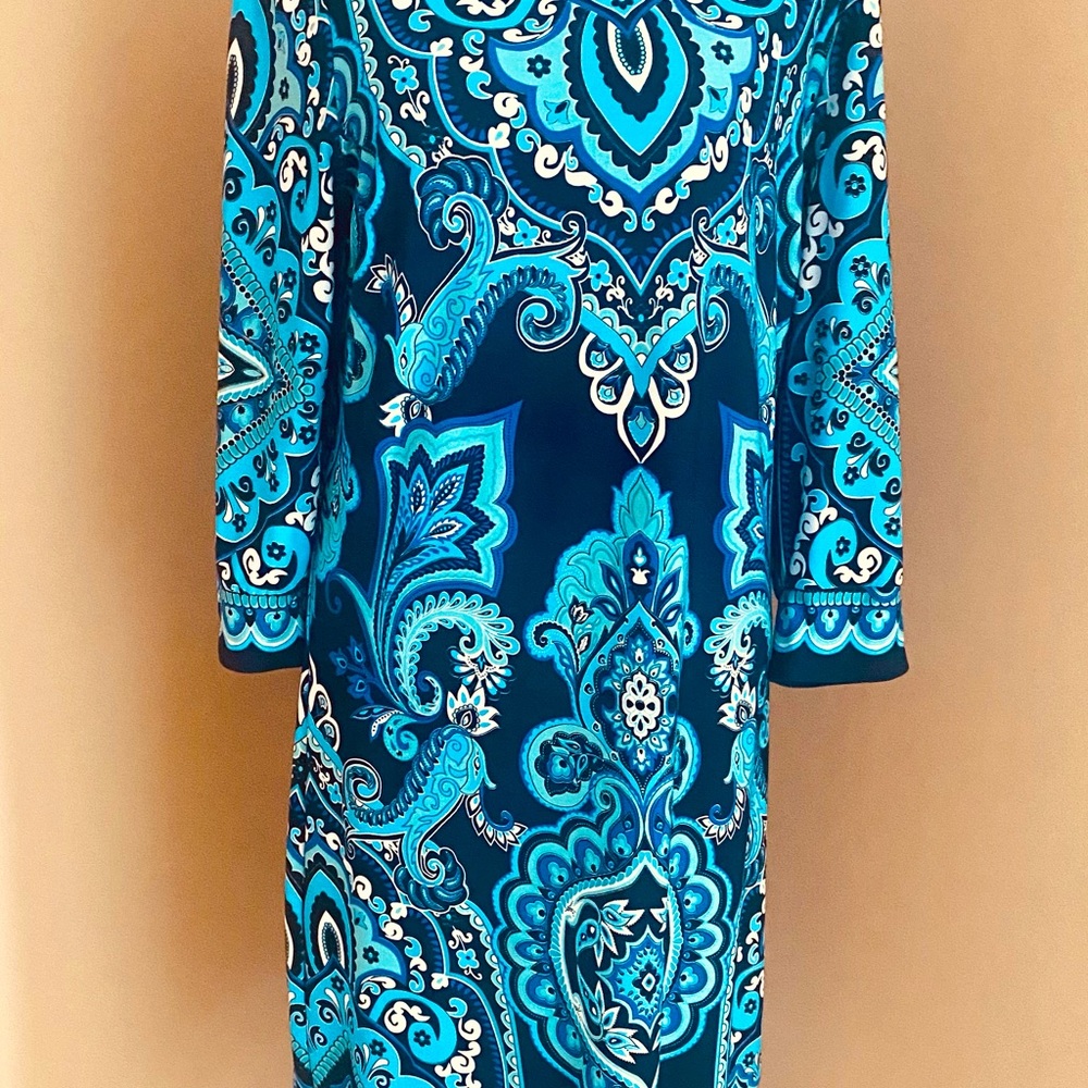Chico’s Large blue paisley dress.